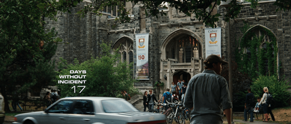 Title card reading, "Days without incident: 17."