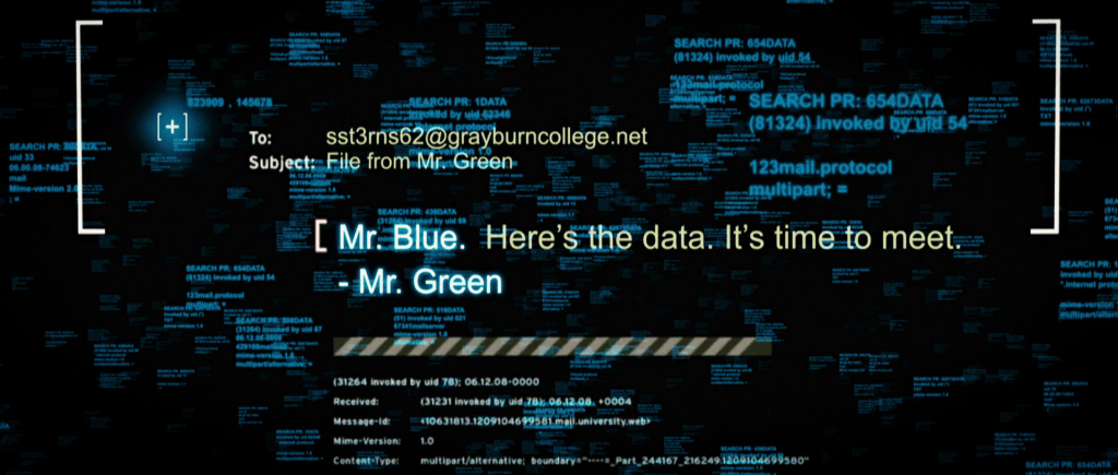S.H.I.E.L.D. surveillance hit on message between Bruce Banner and "Mr. Blue" dated 06.12.08.