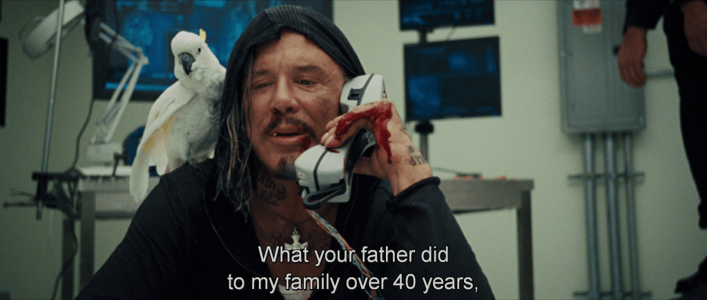 Ivan Vanko telling Tony, "What your father did to my family over 40 years, I will do to you in 40 minutes."