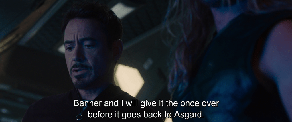 Tony asking Thor about the scepter, 