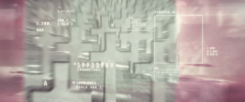 Image of a military cemetery superimposed with information on World War I including the dates 1914-1918.