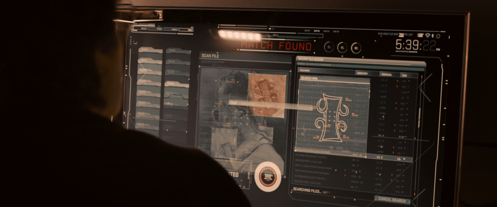 Computer monitor displaying information on Ulysses Klaue's Wakandan brand. UI in the corner of the screen indicates that it is Thursday.