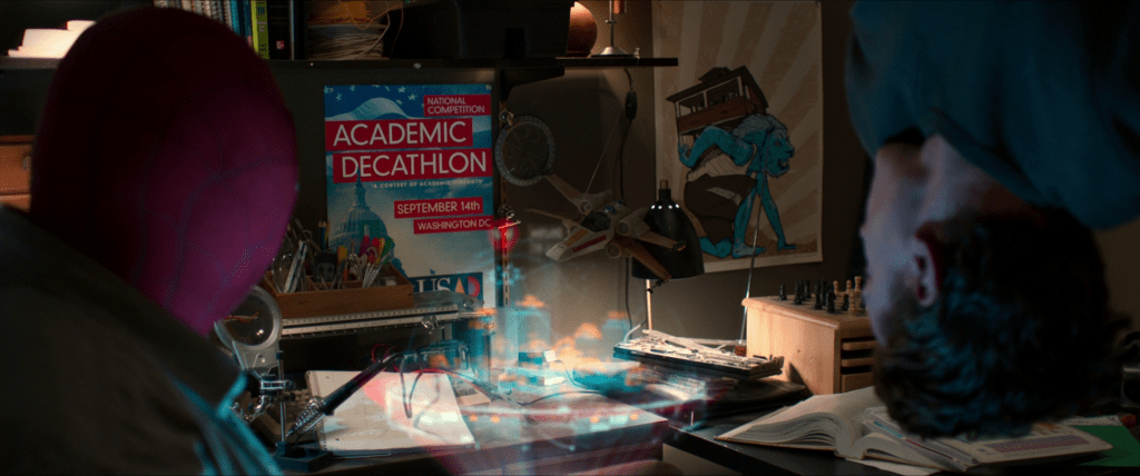 Peter and Ned look at the poster for the Academic Decathlon, which is now dated September 14.