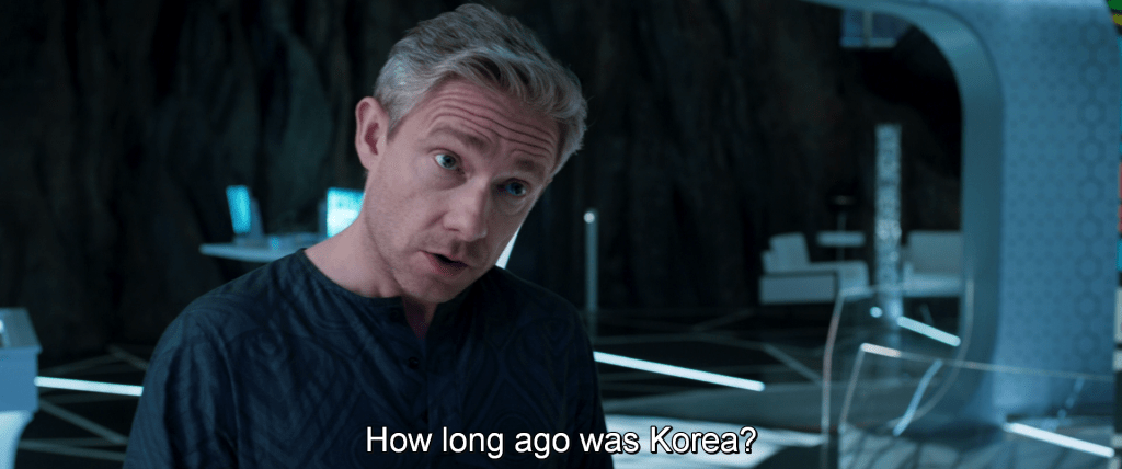 Agent Ross asks Shuri, "How long ago was Korea?"