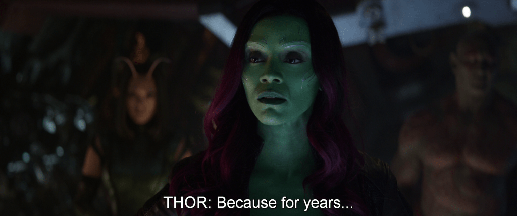 Thor talks to the Guardians of the Galaxy from off-screen. 