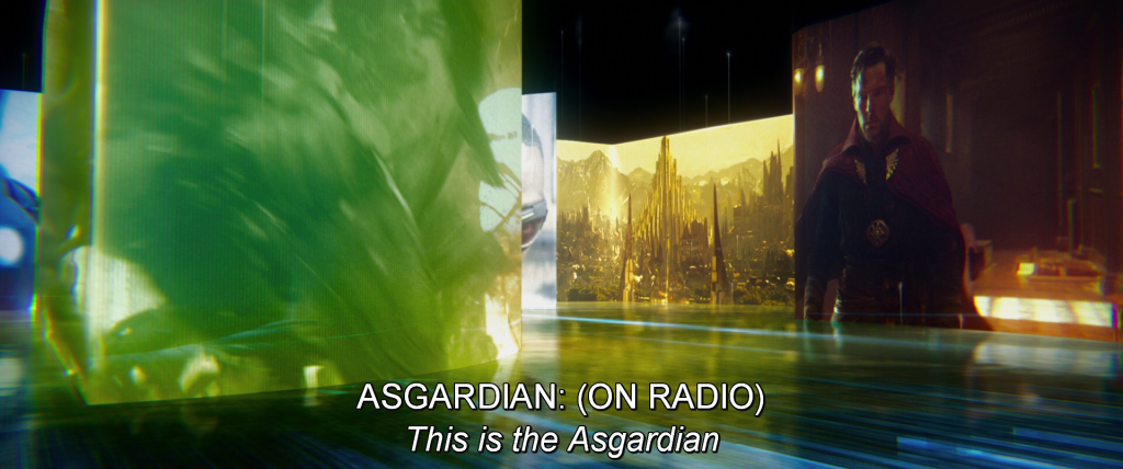 Radio transmission plays over Marvel Studios opening logo. 