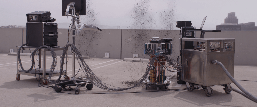 Hank, Hope, and Janet collapse into clouds of ash on the top level of a parking structure.